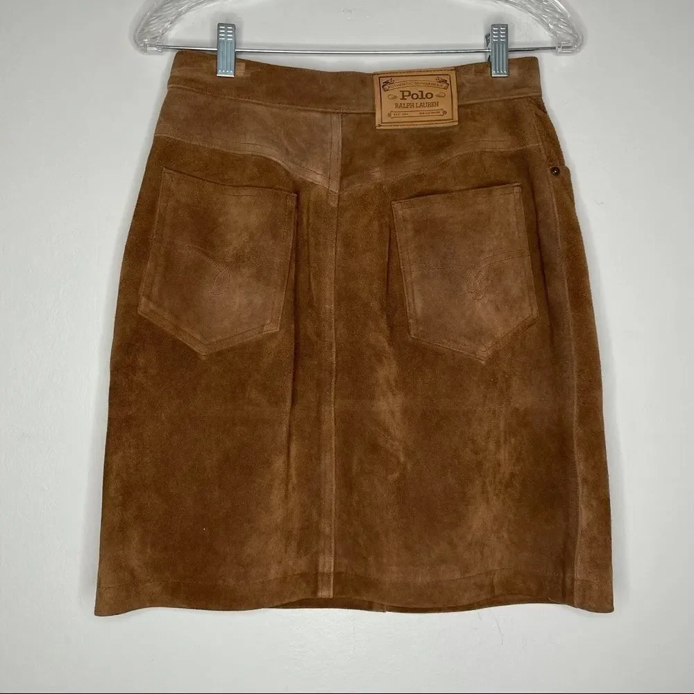 Ralph Lauren Vintage 100% genuine leather suede skirt VTG - Picture 8 of 12